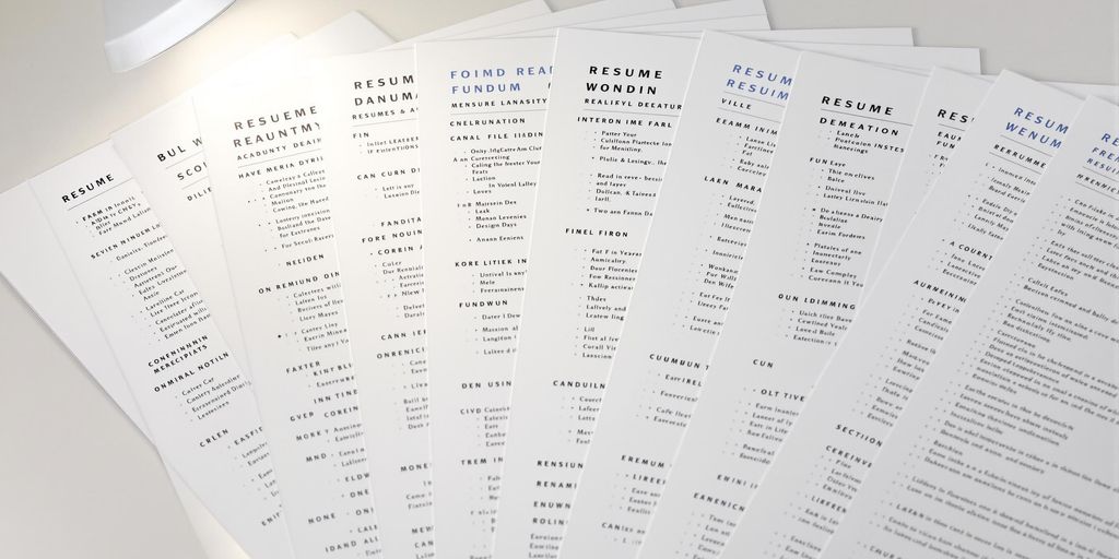 Seven diverse resumes on a professional desk.