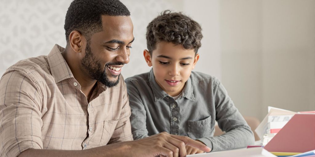 Math tutor with student, illustrative