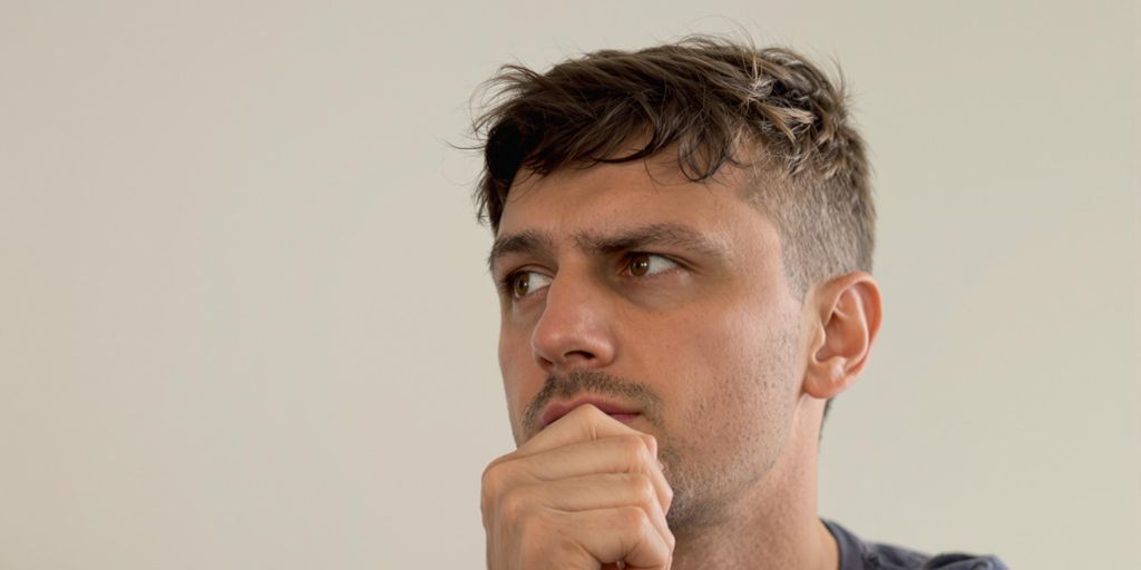 Person looking thoughtfully, contemplating a future year.