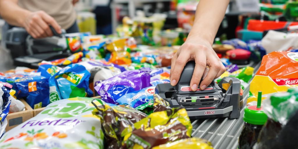 Cashier scanning groceries at checkout.