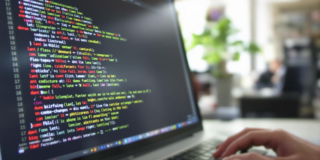Software engineer coding on a laptop