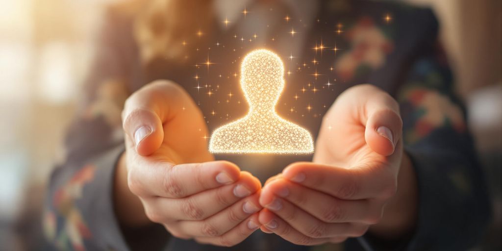 Person shaping a glowing LinkedIn profile