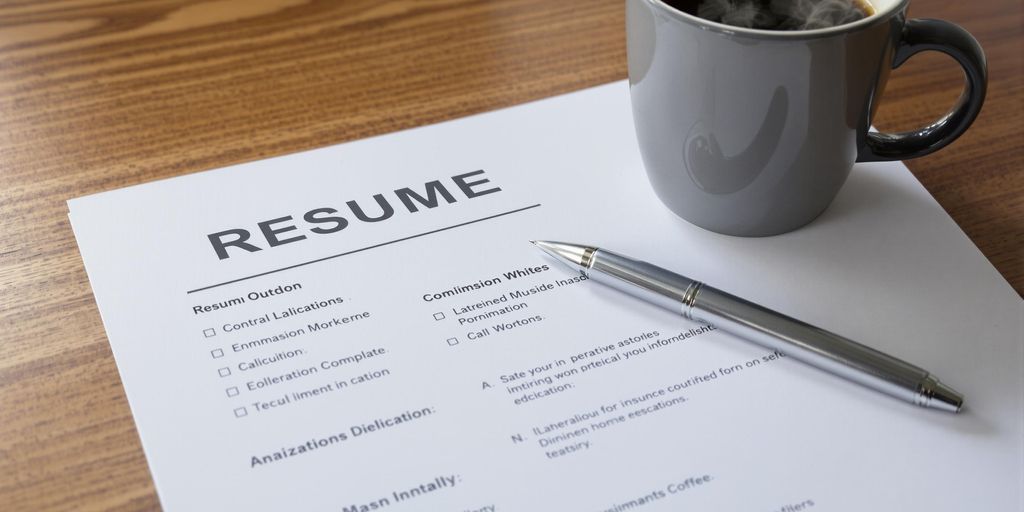 Resume on desktop with a pen and coffee.