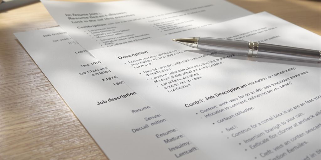 Resume and job description side-by-side on a desk.