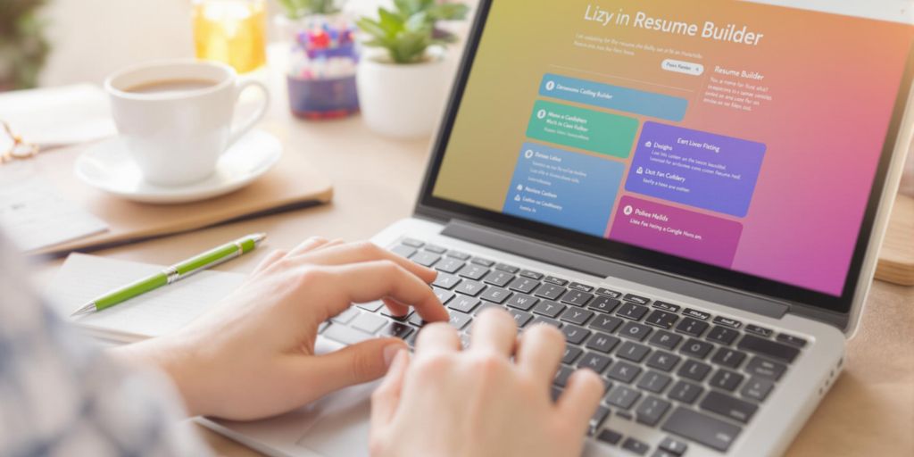 Laptop with an open resume builder website on screen.