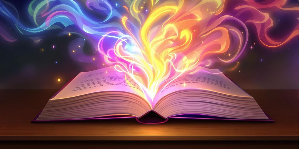 Fantasy book, glowing, open, creative