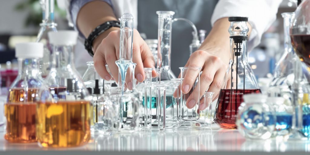 Person organizing laboratory equipment.