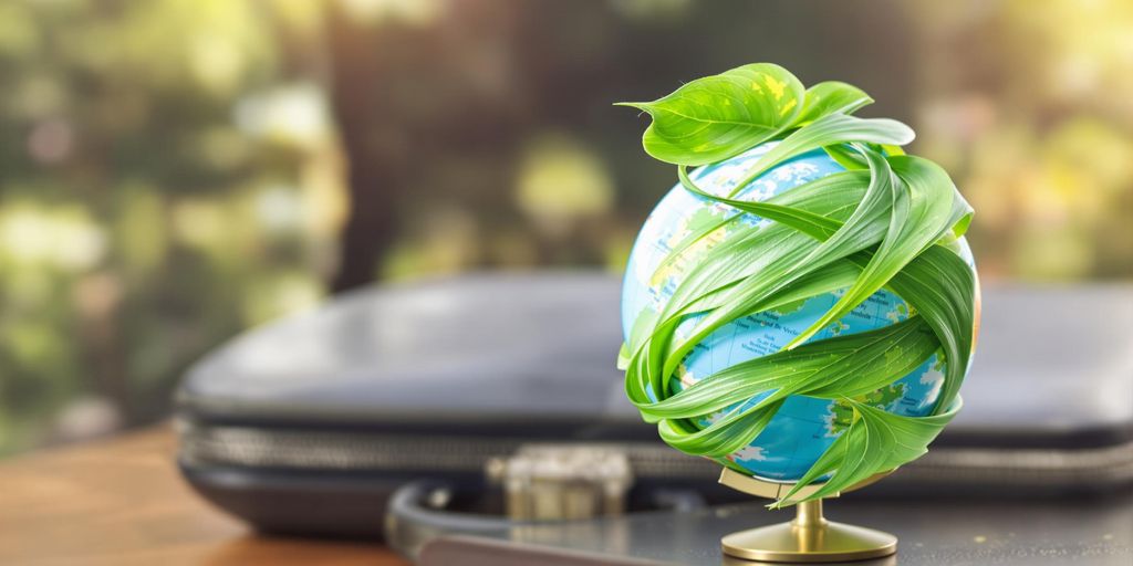 Green leaves, earth, and professional briefcase.