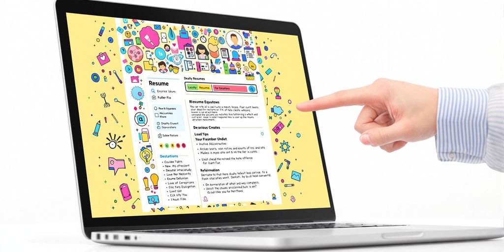 Laptop with Canva resume on screen.