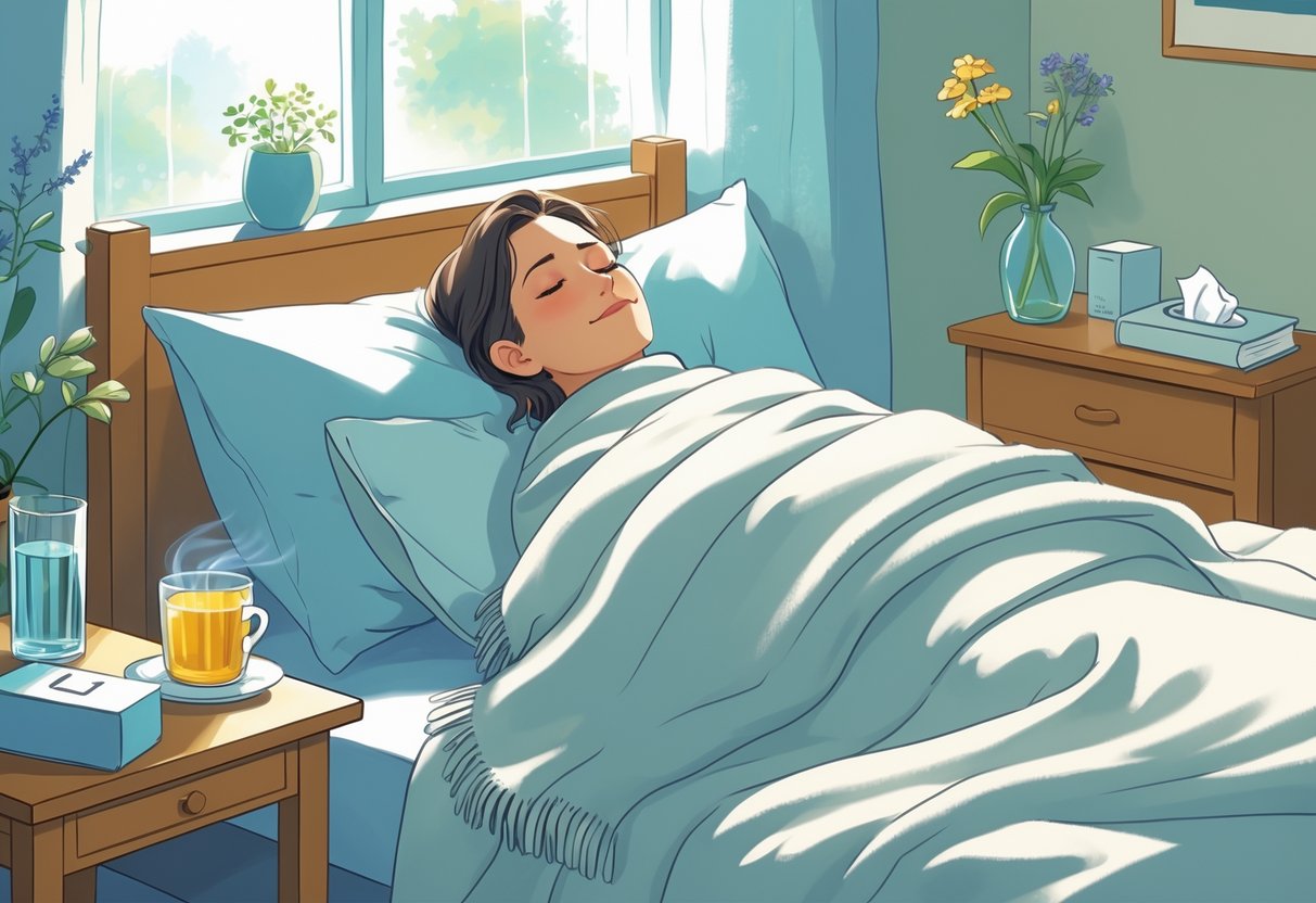 Top Reasons to Take a Personal Day Off and Recharge: How Time Away Boosts Productivity and Wellbeing 2 A person resting comfortably in bed at home, wrapped in a blanket with a glass of water and a cup of tea nearby, surrounded by a peaceful and cozy environment.