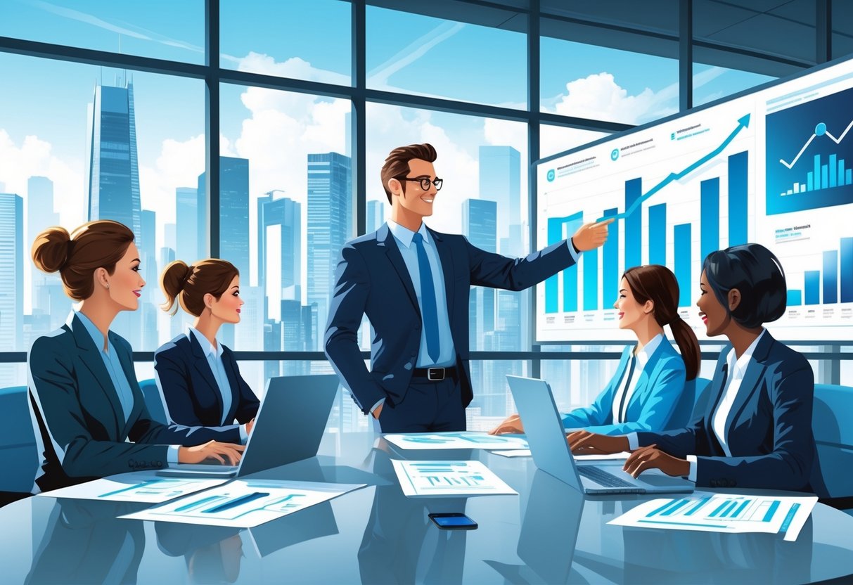 10 Sales Representative Resume Examples & Guide for 2025: Tips, Templates, and Writing Advice 3 A confident sales representative leading a meeting with colleagues around a conference table in a modern office with city views.