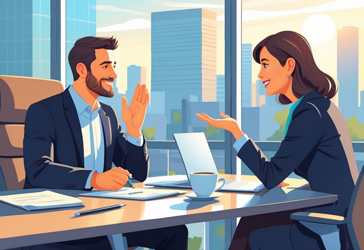 How to Ask for Feedback after an Interview: Best Practices for Professional Follow-Up 5 Two people sitting across a desk in an office, engaged in a conversation during a job interview.