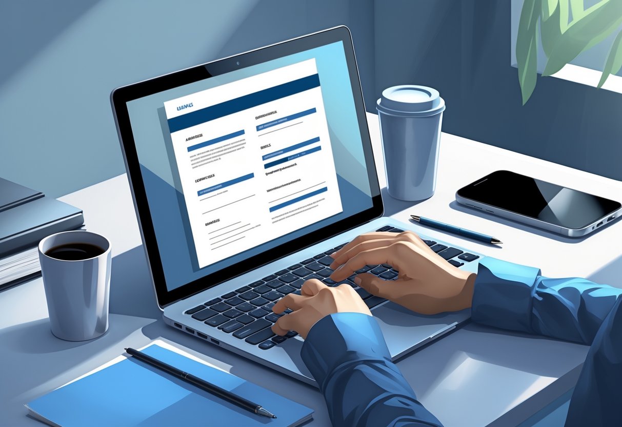 What to Name Your Resume File? Best Practices for Professional Job Applications 1 A hand typing on a laptop keyboard at a tidy desk with office supplies nearby.