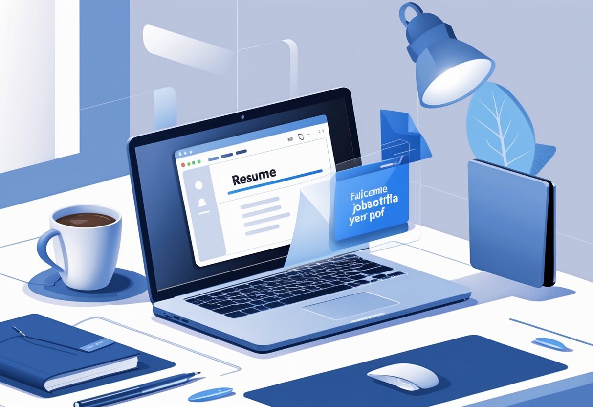 What to Name Your Resume File? Best Practices for Professional Job Applications 4 A workspace with a laptop showing a file being saved with a structured resume file name, surrounded by office items like coffee, notebook, and smartphone.