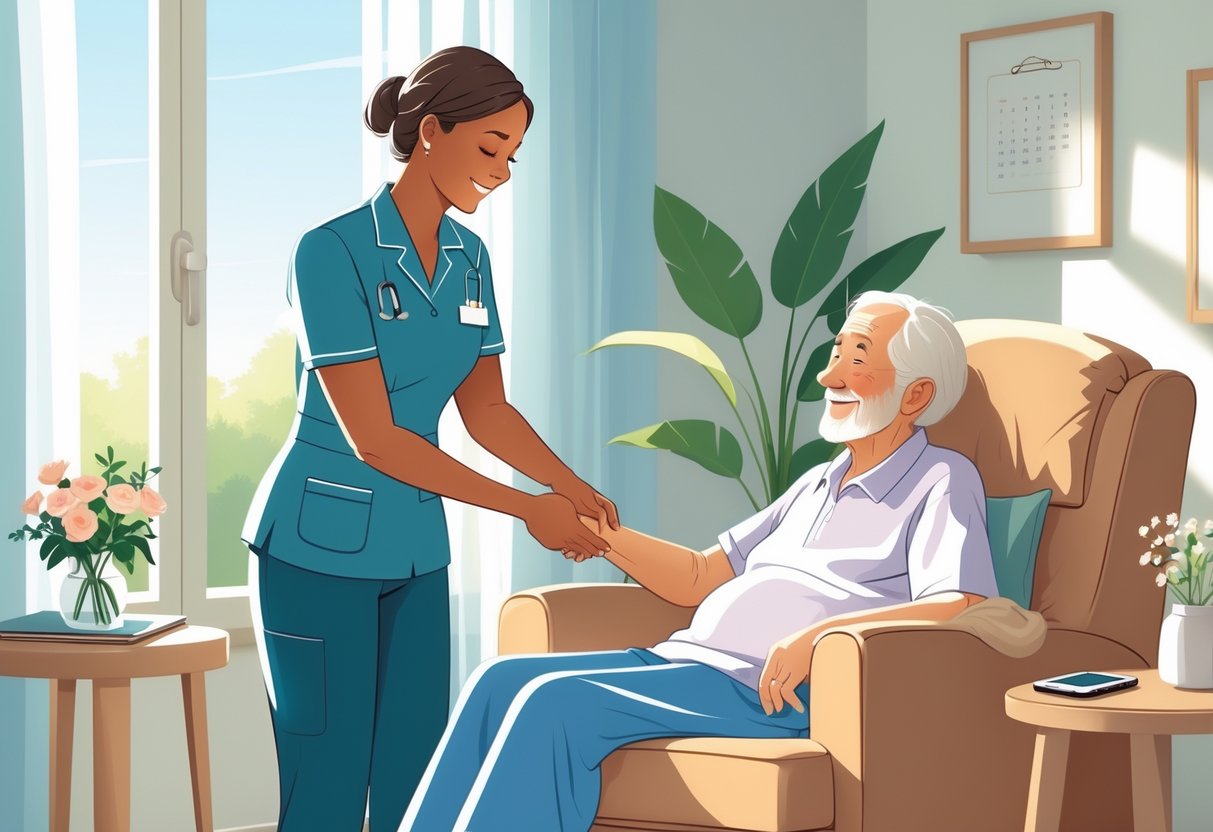 11 Professional Caregiver Cover Letter Examples for 2025: Expert Templates and Writing Tips 1 A caregiver gently holding the hand of an elderly person sitting in a cozy armchair inside a bright, tidy home.