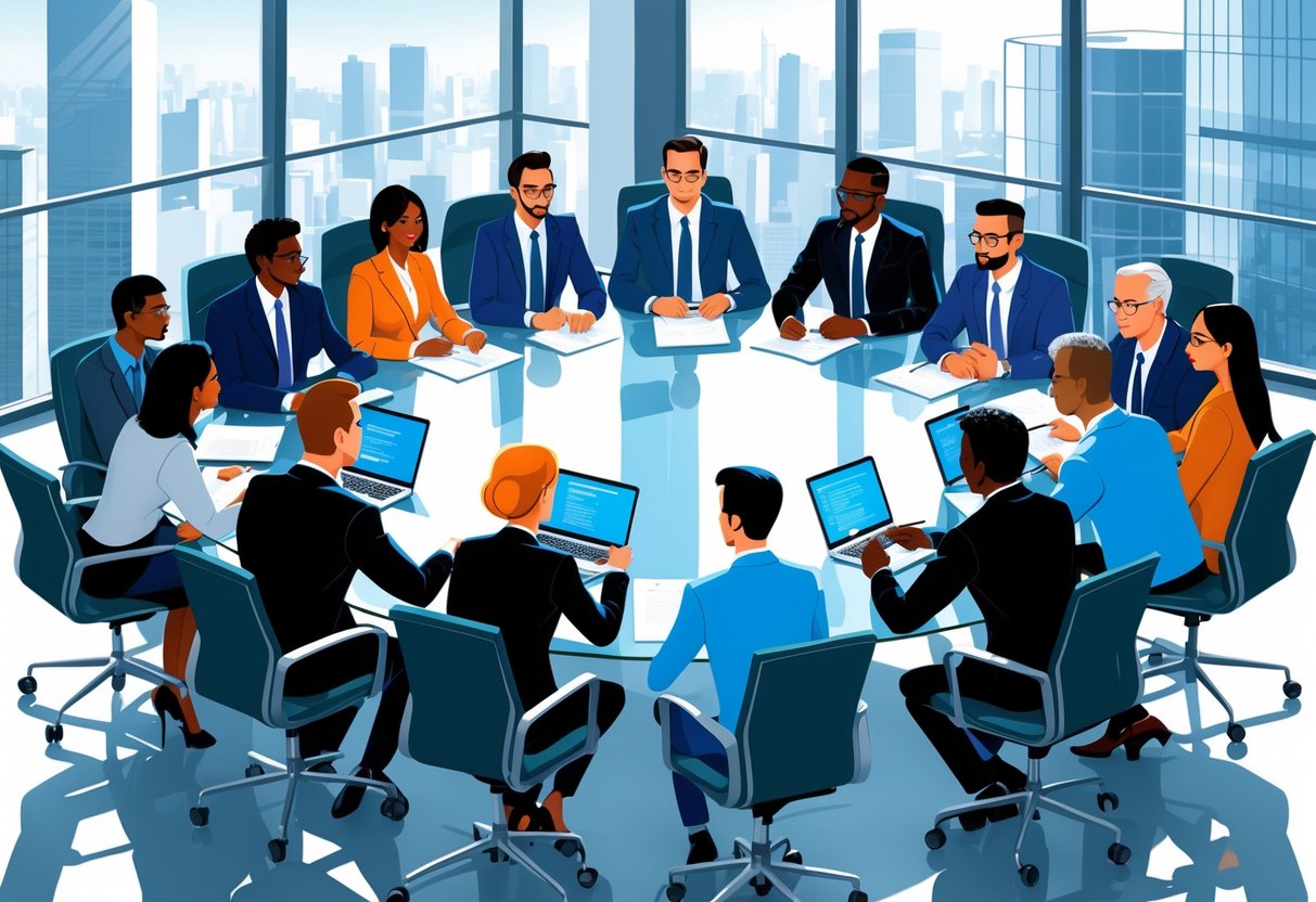 Professional Board of Directors Cover Letter Examples for Effective Applications 5 A group of diverse executives and board members collaborating around a conference table in a modern office.